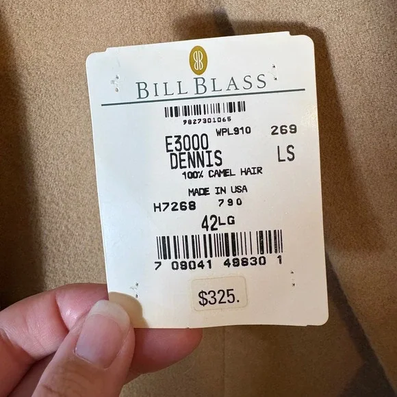 NWT Vintage Bill Blass‎ 100% Camel Hair Blazer Size 42LG